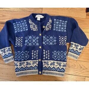 All Week Long Womens Blue Nordic Cotton Long Sleeve Cardigan Sweater Small‎